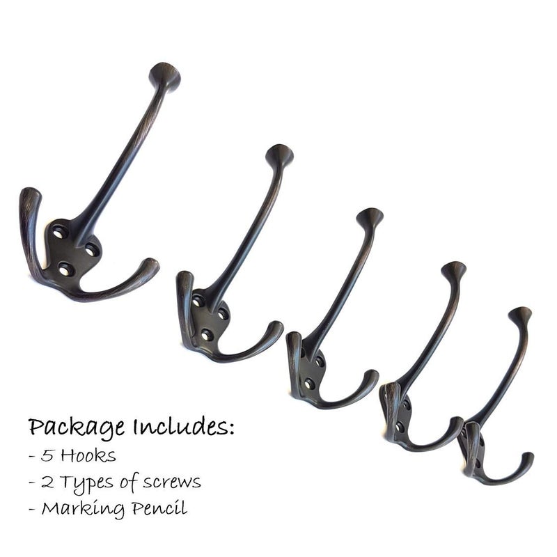 Ambipolar 5 Pack TriLeg Hook, Heavy Duty Big Triple Leg/Double Coat Hooks Base. Entryway Coat Hooks, Scarf and Jacket Hangers.Perfect Bath Towel Heavy Hooks (5 Pack, Oil Rubbed Bronze) - Image 4
